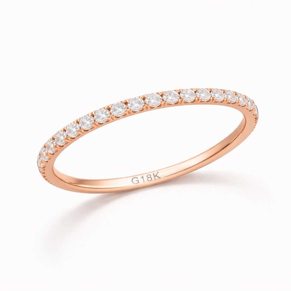 18K Solid Rose Gold Natural Diamond Estate Eternity Band Wedding Engagement Ring